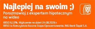 ING Bank Śląski - kredyt hipoteczny, RRSO 6,13% (wyliczenia na dzień 24.08.2026 r.)